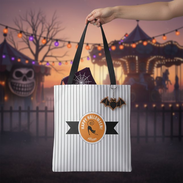 Tote Bag Joyeux Halloween Chat Noir & Rayures ID686 (Créateur téléchargé)