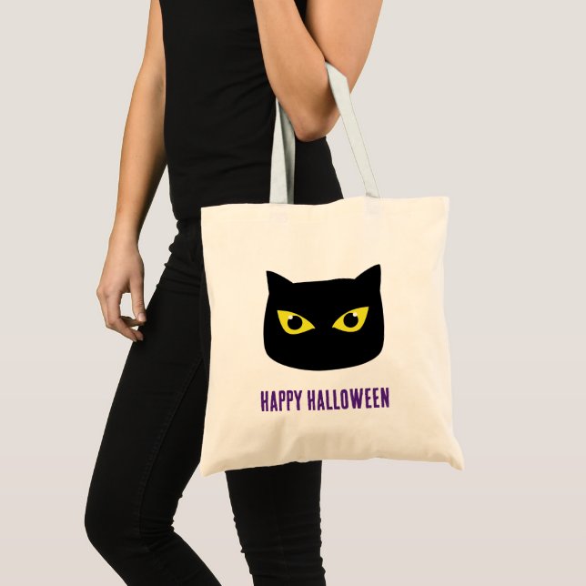 Tote Bag Joyeux Halloween chat noir yeux jaunes (Devant (produit))
