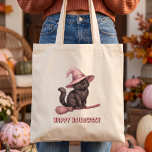 Tote Bag Joyeux Halloween Chat Sorcière Noir