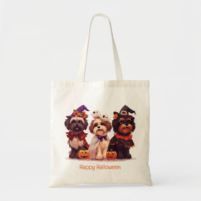 Tote Bag Joyeux Halloween Chiens Shih Tzu (Devant)