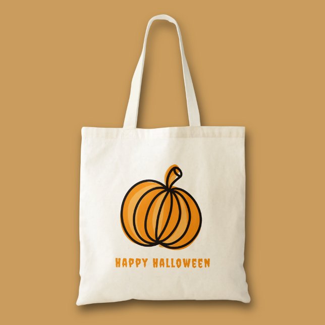 Tote Bag Joyeux Halloween Citrouille (Orange pumpkin Halloween tote bag for trick or treat)