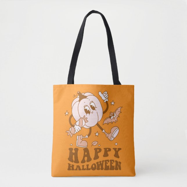Tote Bag Joyeux Halloween| Citrouille de points de Polka ré (Devant)
