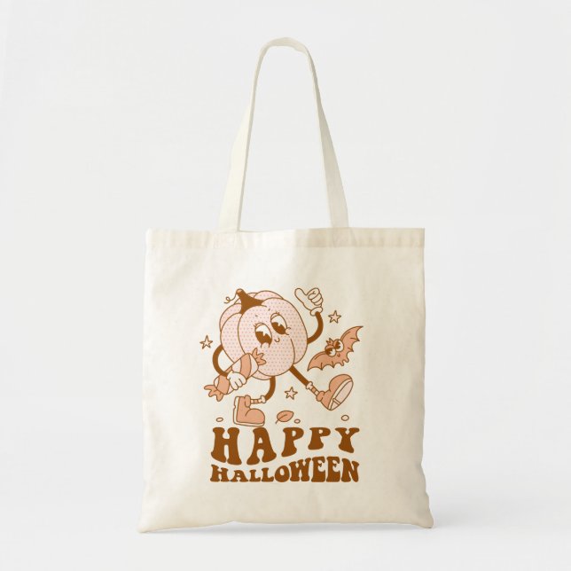 Tote Bag Joyeux Halloween| Citrouille de points de Polka ré (Devant)