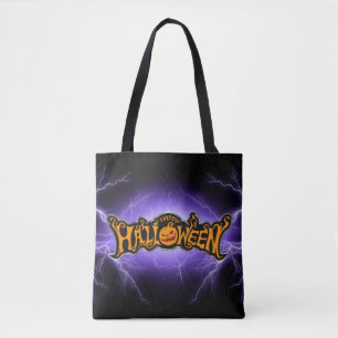 Tote Bag Joyeux Halloween Ruby Eyed Citrouille Purple Light