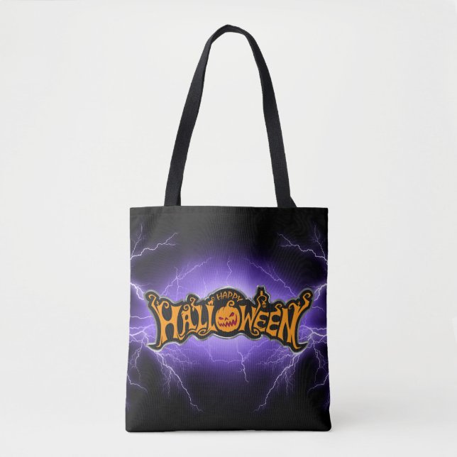 Tote Bag Joyeux Halloween Ruby Eyed Citrouille Purple Light (Devant)