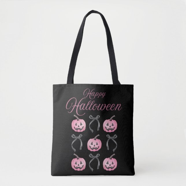 Tote Bag Joyeux Hallowen noir orange rose (Devant)