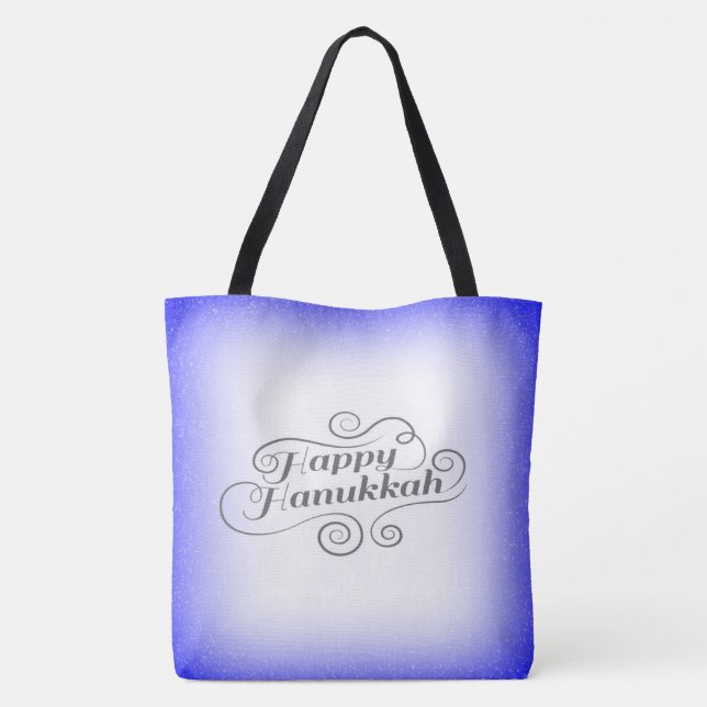 Tote Bag Joyeux Hanukkah à fond bleu blanc 2 tons (Dos)
