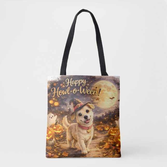 Tote Bag Joyeux Howl-o-Ween Chien Mignon Design Halloween (Devant)