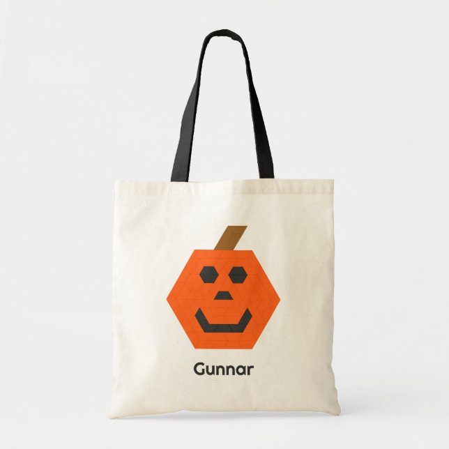 Tote Bag Joyeux Jack-o-Lantern Black Name Trick-or-Treat (Devant)