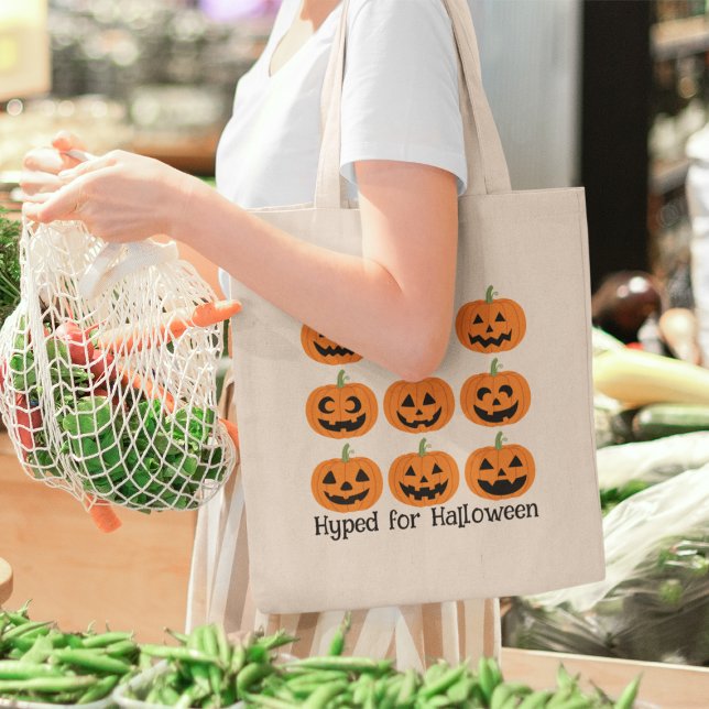 Tote Bag Joyeux Jack-O'-Lanterns Hyped for Halloween (This item is for display purposes only to illustrate the design element. )