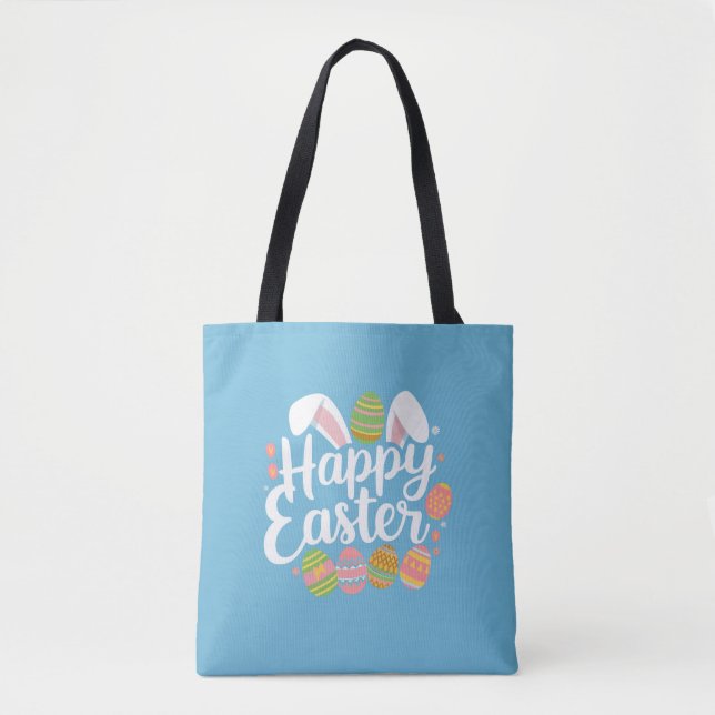 Tote Bag Joyeux Joyeux Jour de lapin lapin de Pâques (Devant)
