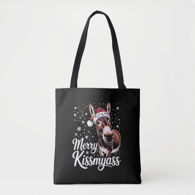 Tote Bag Joyeux Kissmyass âne Sarcastique Noël Funny Pyjama (Devant)
