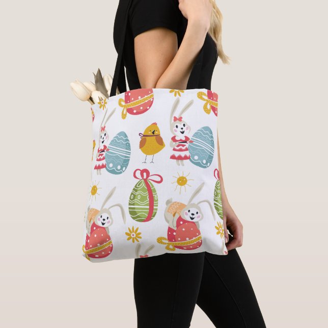 Tote Bag Joyeux lapin de Pâques avec oeufs de Pâques (De près)