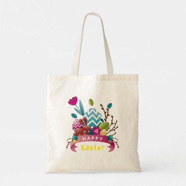 Tote Bag Joyeux lapin de Pâques, conception d'oeufs (Dos)