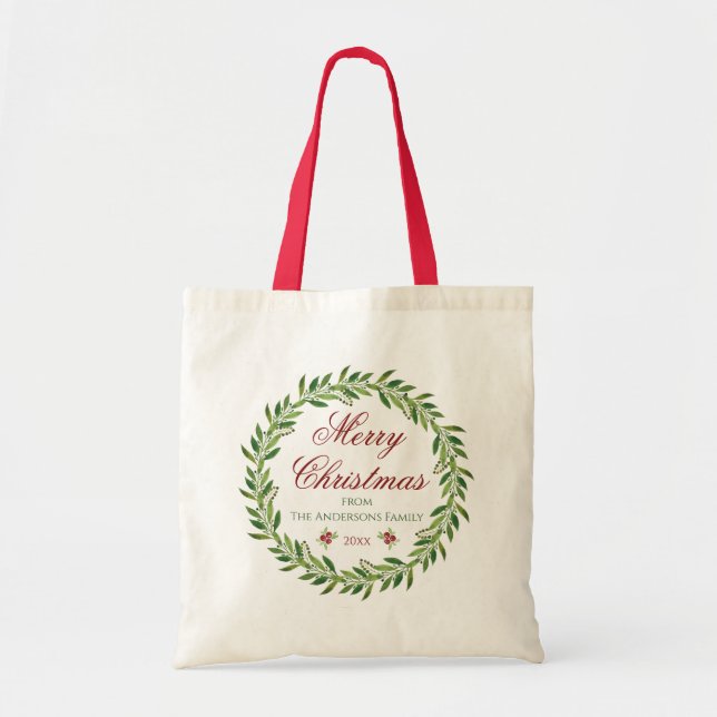 Tote Bag Joyeux Noël Aquarelle famille Wreath (Devant)