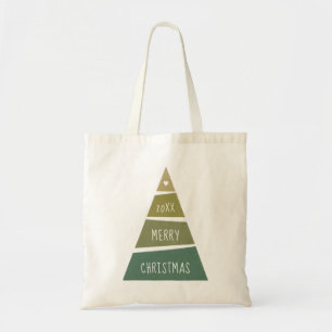 Tote Bag Joyeux Noël. Arbre de vacances vert géométrique