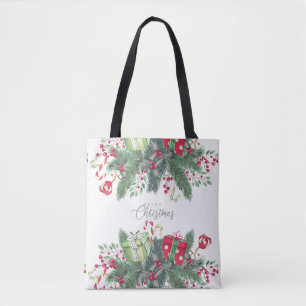Tote Bag Joyeux Noël Arbre Festif Vacances Design cadeau