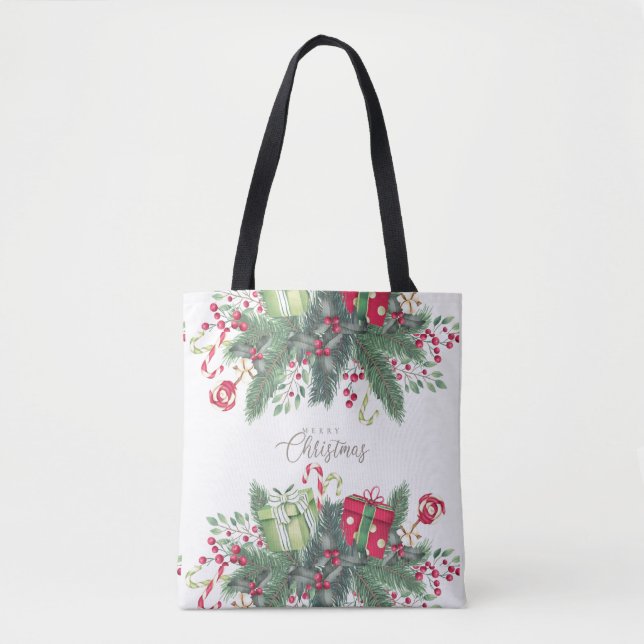 Tote Bag Joyeux Noël Arbre Festif Vacances Design cadeau (Devant)