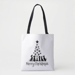 Tote Bag Joyeux Noël Arbre Patte Amoureux des Chiens Amoure