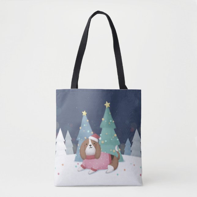 Tote Bag Joyeux Noël : Art d'Illustration Beagle (Devant)