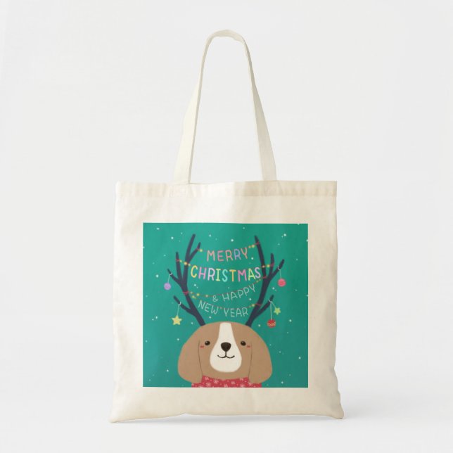 Tote Bag Joyeux Noël : Art d'Illustration Beagle (Devant)