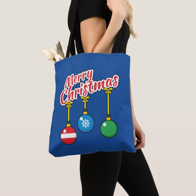 Tote Bag Joyeux Noël avec des boules suspendues (De près)