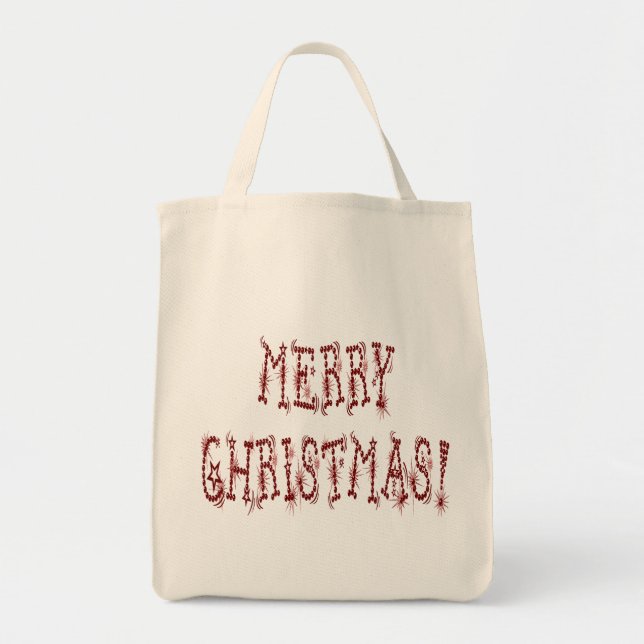 Tote Bag Joyeux Noël Bauble et Stars Police (Devant)