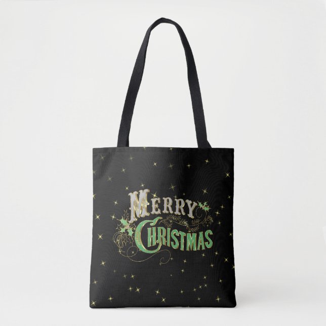 Tote Bag Joyeux Noël Bling Retro Typographie (Devant)