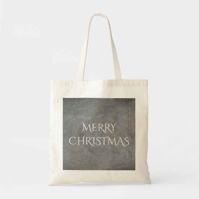 Tote Bag Joyeux Noël Chalkboard Typographie noir blanc (Devant)