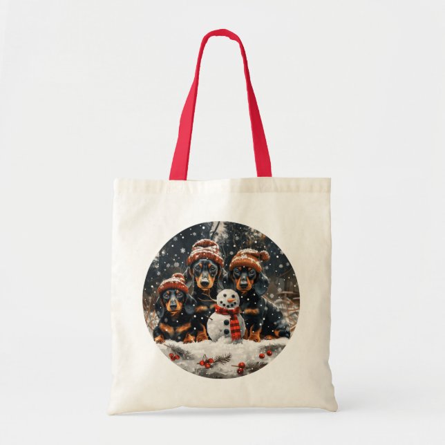 Tote Bag Joyeux Noël Chiens Chiens Snowman (Devant)