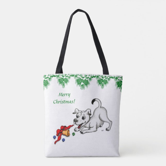Tote Bag Joyeux Noël ! Chiot avec Bell et Ball (Dos)
