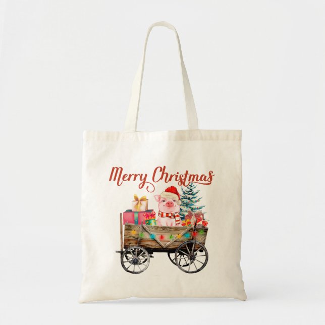 Tote Bag Joyeux Noël Cochon Fourre-tout (Devant)