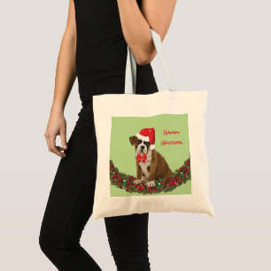 Tote Bag Joyeux Noël de Noël de Noël de Puppy Santa Hat