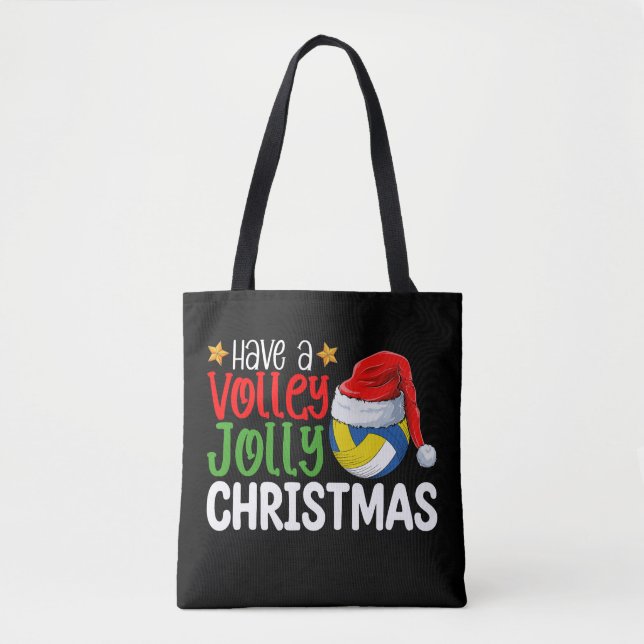 Tote Bag Joyeux Noël de volley-ball en fête (Devant)