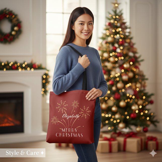 Tote Bag Joyeux Noël Décoratif Fêtes de fin d'année (Warm Merry Christmas Decorative Holiday Tote Bag)