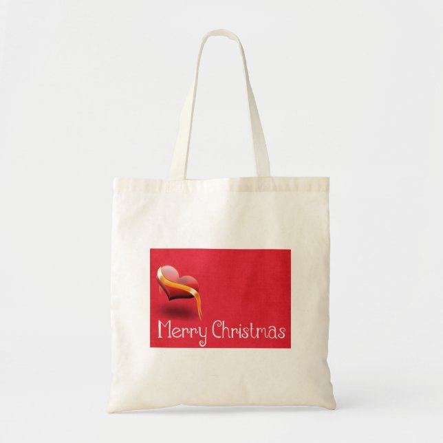 Tote Bag Joyeux Noël décoratif personnalisé Coeur rouge (Devant)