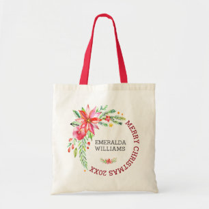 Tote Bag Joyeux Noël Floral Fleurs Bouquet & Texte 2