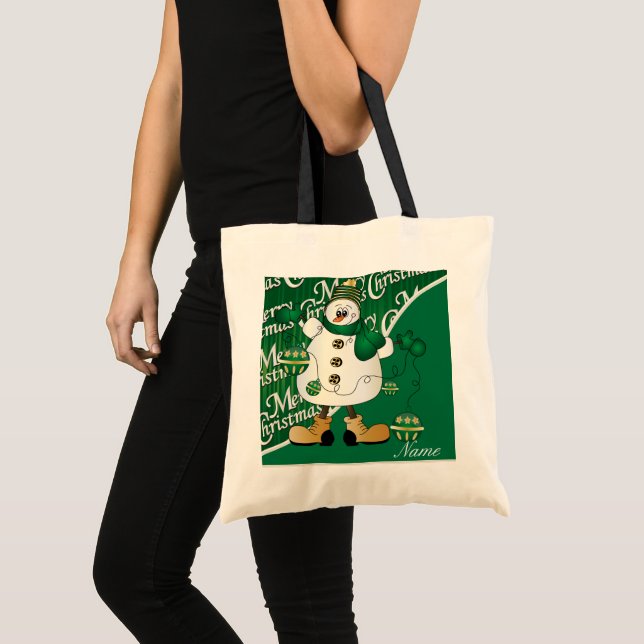 Tote Bag Joyeux Noël Green Snowman (Devant (produit))