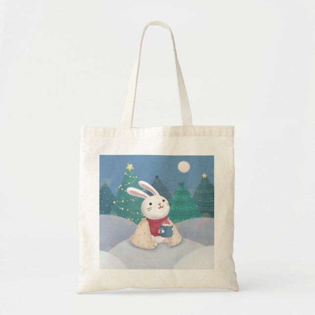 Tote Bag Joyeux Noël : Illustration de lapin (Devant)