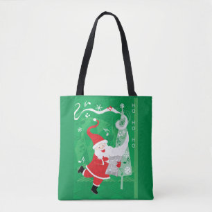 Tote Bag Joyeux Noël, le Père Noël chante et danse