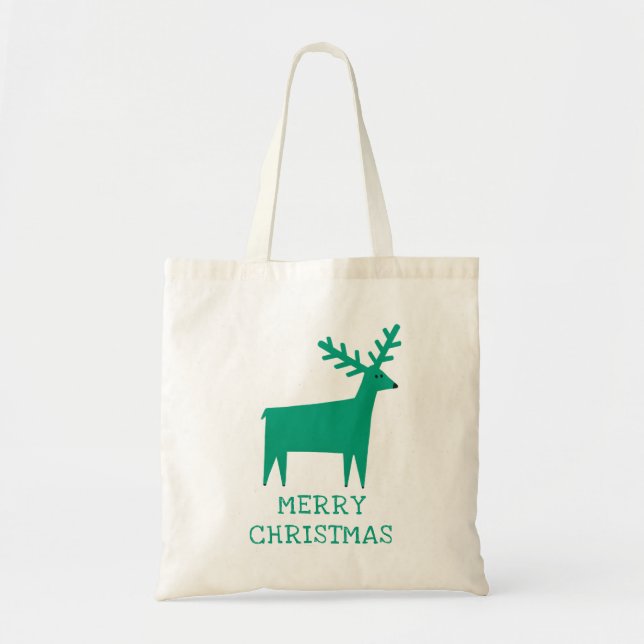 Tote Bag Joyeux Noël. Les rennes verts (Devant)