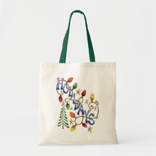 Tote Bag Joyeux Noël, Lumières et Étoiles avec Texte de Fêt