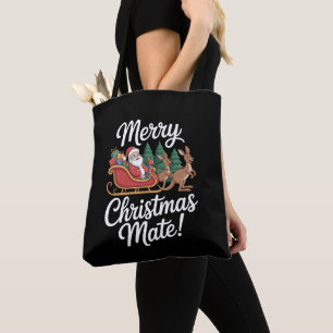 Tote Bag Joyeux Noël Mec Père Noël Traîneau Kangourou Noël