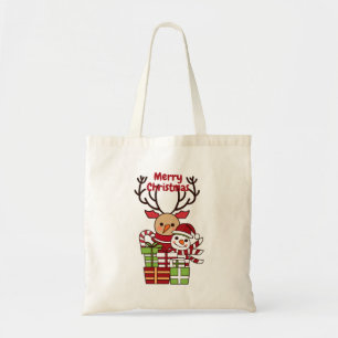 Tote Bag Joyeux Noël mignon dessin animé rennes bonhomme de