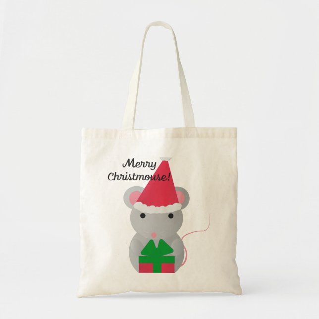 Tote Bag Joyeux Noël mignonne souris souris de Noël (Devant)