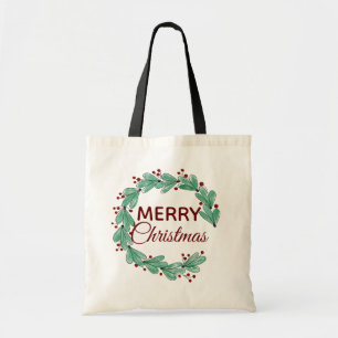 Tote Bag Joyeux Noël moderne Berry Wreath Verdure