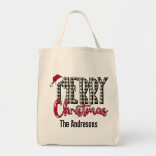 Tote Bag Joyeux Noël moderne rouge et noir