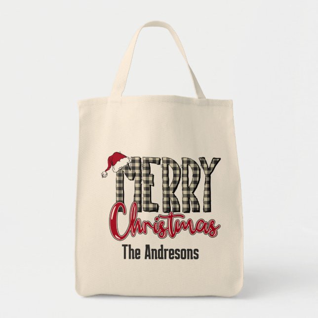 Tote Bag Joyeux Noël moderne rouge et noir (Devant)