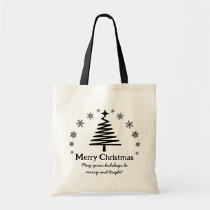 Tote Bag joyeux noël noir arbre de vacances minimaliste