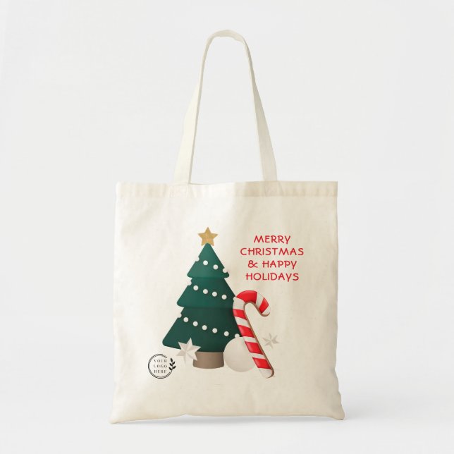 Tote Bag Joyeux Noël Nom personnalisé Entreprise Logo Budge (Devant)